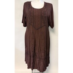 Holy Clothing Dress 3X Plus Brown Embroidered Boho Renaissance Peasant Whimsy